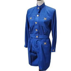 Vintage 1980s Sandra Ow-Wing for N.R.1 Jacket & Shorts Set Cobalt Blue Made USA